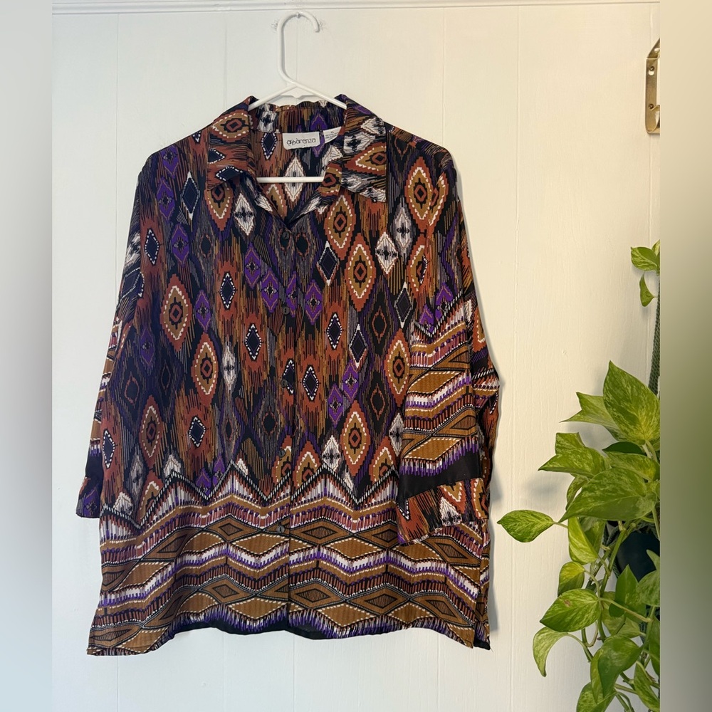 VTG Y2K Apparenza Abstract Geometric Western Cowgirl Aztec Button Down Blouse XL